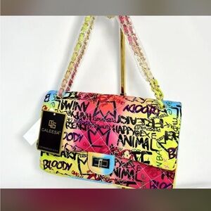 CALE Multicolor Graffiti Print Crossbody Bag